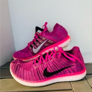 Nike Free RN Flyknit Pink Purple Running Shoes 831070-601 Women's Size 9.5